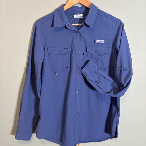 Columbia Long Sleeve Button-Down PFG Vented Fishing Shirt-Blue-Women Medium - Picture 2 of 6